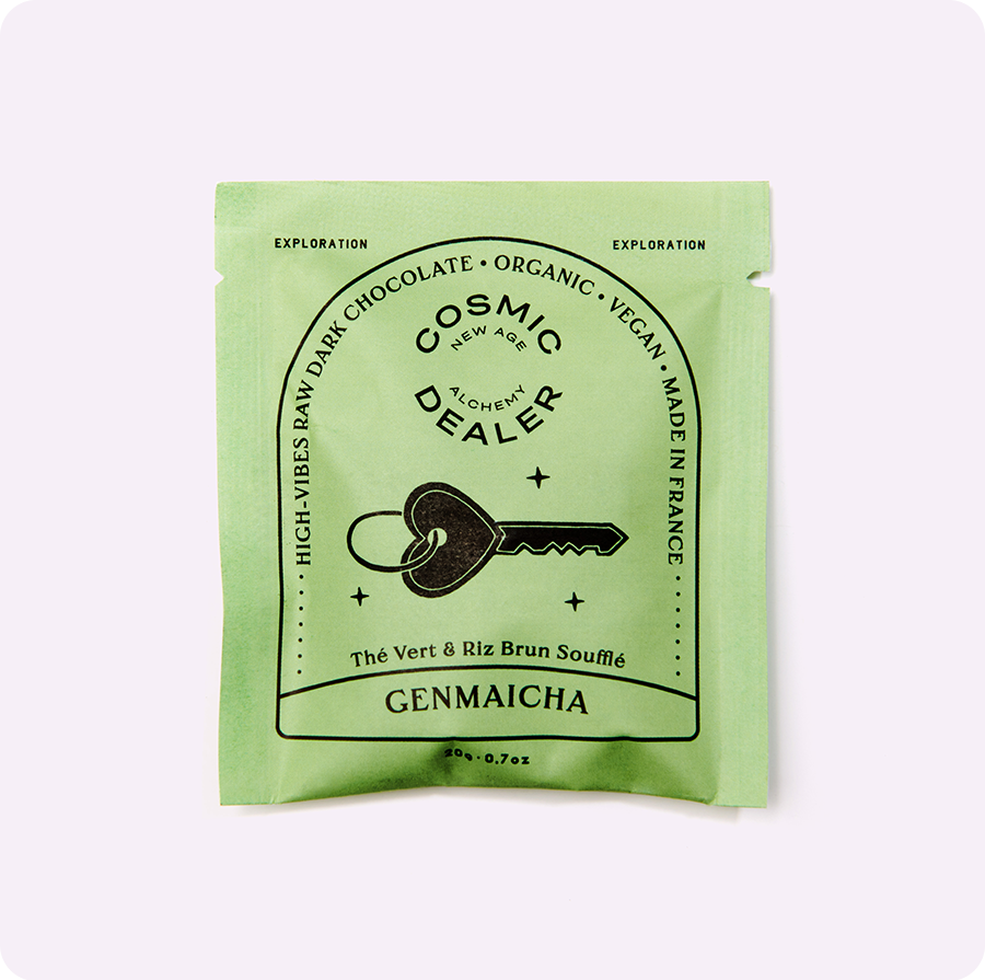 Snack de chocolate Chakra Genmaicha: de té verde con arroz integral crujiente