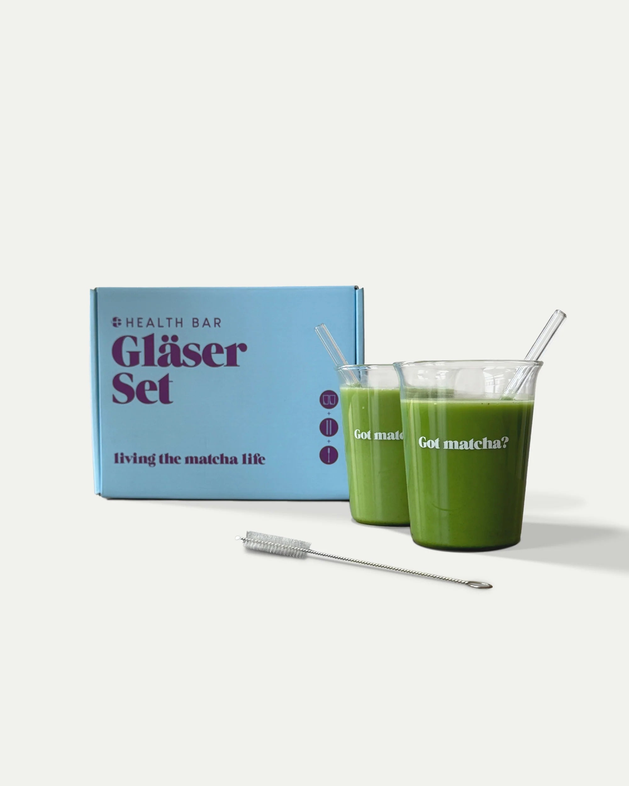 Juego de vasos para matcha con pajitas de vidrio