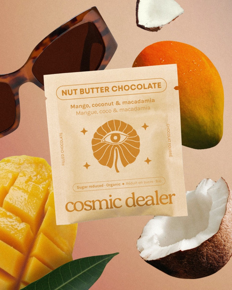 Snack de chocolate Chakra de mango y nueces de macadamia